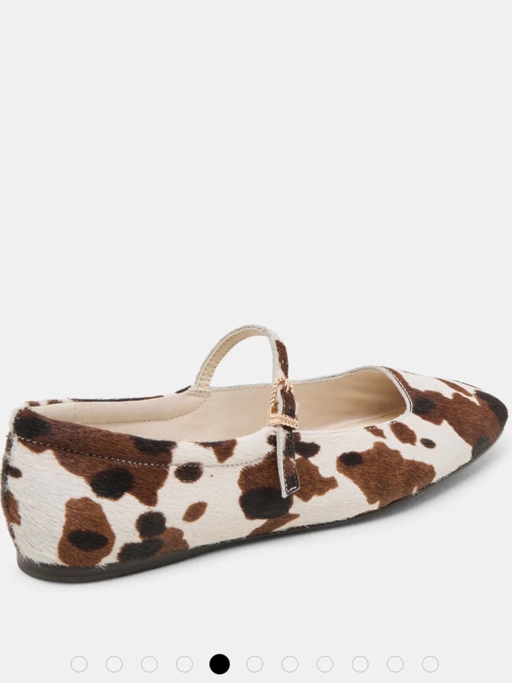 Dolce Vita Brown and White Cow-Print Mary Jane Flats with Strap - Picture 3 of 13